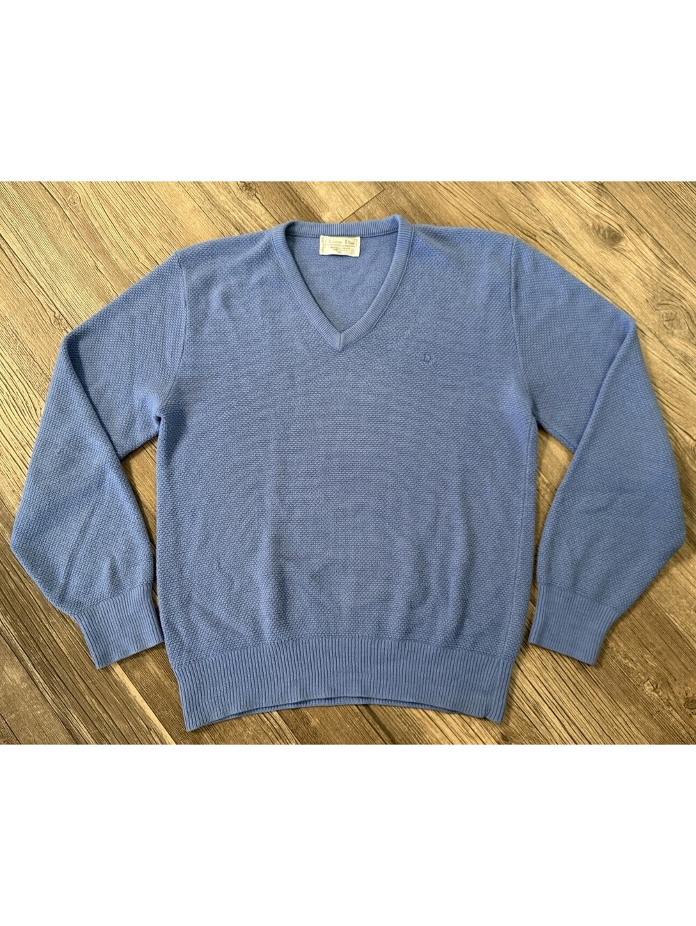 Vintage Christian Dior Monsieur Blue V-neck Sweater Size XL Made USA